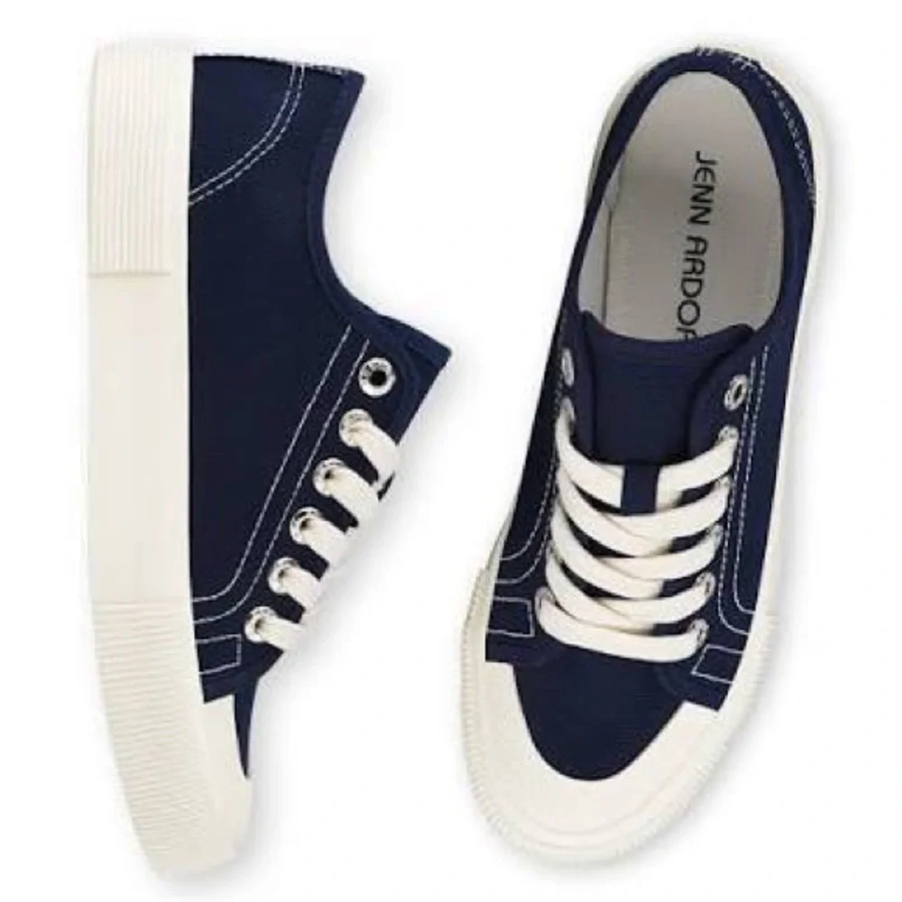 Jenn Ardor Womens Blue Canvas Sneakers